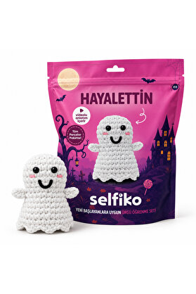 selfiko Hayalettin Örgü Kiti Yeni Başlayanlar İçin Hayalet Amigurumi Tığ Örgü Öğrenme Kiti - Video & Tüm Malzemelerle Hobi Seti