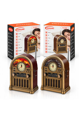 Go İthalat Saatli - İbreli Şömineli Radyo - Retro Am - Fm - Sw Usb - Type-C Sarjlı Bt - Tf - Usb Speaker Yg-604