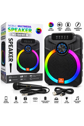 Go İthalat 10 Inc Karaoke Mikrofonlu Speaker Hoparlör Bt - Sd - Usb Sarjlı Rgb Işıklı Dc 5V - Aux Ms-1001Bt-2 P