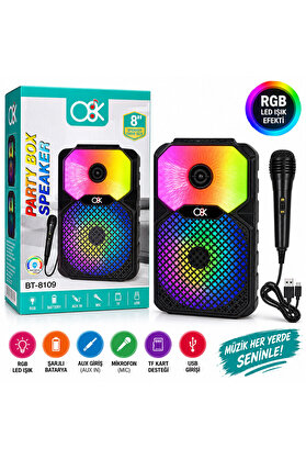 Go İthalat Pl-4805 Karaoke Mikrofonlu Speaker Hoparlör Bt - Sd - Usb Sarjlı Rgb Işıklı Dc 5V - Aux 8 Inc Bt-810
