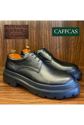 Caffcas Hakiki Deri Siyah El Yapımı Klasik Günlük Oxford Erkek Ayakkabı Dublin