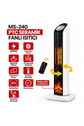 Go İthalat Kumandalı Sıcak Dik Ptc Seramik Fanlı Isıtıcı Led Kontrol Ekran - Devrilme Emniyet 2000W Ms-240 () G