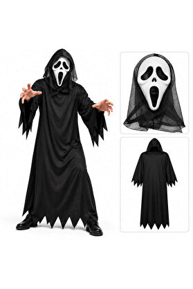 Go İthalat Siyah Hayalet Kapüşonlu Kostüm Ve Çığlık Maskesi Seti 140 Cm () Glbl-Stl57839