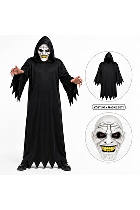 Go İthalat Korkunç Gülümseyen Maskeli Siyah Kapüşonlu Kostüm Seti 140 Cm () Glbl-Stl57839