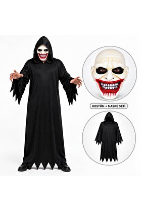 Go İthalat Kanlı Gülüş Maskeli Siyah Kapüşonlu Kostüm Seti 140 Cm () Glbl-Stl57839