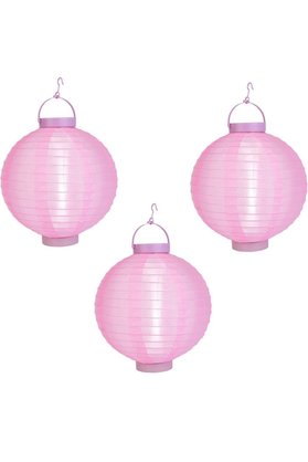 partidolu 20 cm Led Işıklı Kağıt Japon Feneri Bebek Pembesi Renk 3 Adet retro
