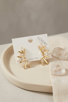 Evimdeyokyok Gold Renk Zirkon Taşlı Saçak Model Vintage Kadın Küpe Tj-Bkp12110