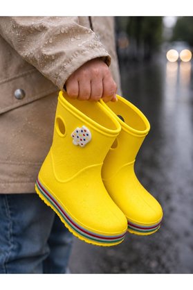 PLN SHOES Sarı Koko Çocuk Yağmur Çizmesi Tabanı Renkli Sargılı Su Geçirmez