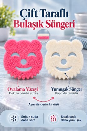 Ezupack Pembe Çift Taraflı Şekilli Bulaşık Süngeri Özel Dokulu Dayanıklı Mutfak Sünger Sponge Scrub it