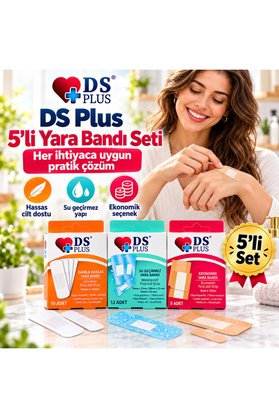 DS PLUS 5'li Yara Bandı Seti – Hassas Ciltlere Uygun Su Geçirmez Nefes Alabilen Lateks İçermeyen Ekonomik İlk Yardım Bandı