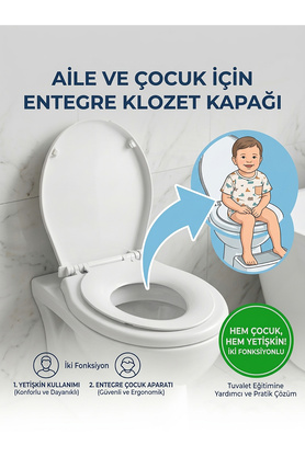 Saban Beyaz Yetişkin ve Çocuk Klozet Kapağı – Söküp Takılabilir Çocuk Adaptörlü - Yerli Üretim