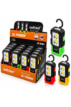 Go İthalat 12 Adet 2In1 Softled El Feneri 3Xaaa Pilli Mıknatıslı Asma Aparatı 1W Led - 3W Cop Led K-7217 () Glb