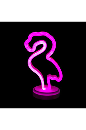 Evimdeyokyok Neon Işıklı Flamingo Yazılı Masa Gece Lambası Pil Ve Usb