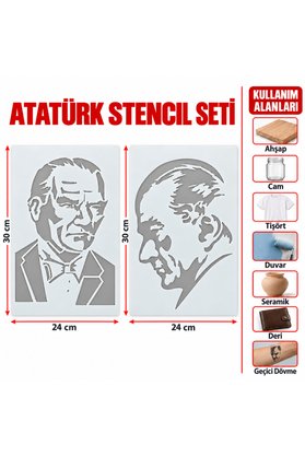 Airbrush Tattoo Papyonlu Ve Profil Atatürk Asetat Stencil Boyama Şablonu Seti 2 Adet 30X24 Cm