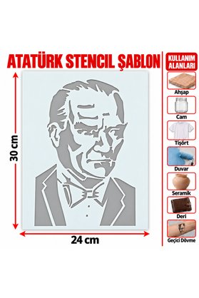 Airbrush Tattoo Papyonlu Atatürk Portresi Asetat Stencil Şablon Ve Boyama Kalıbı 30X24 Cm