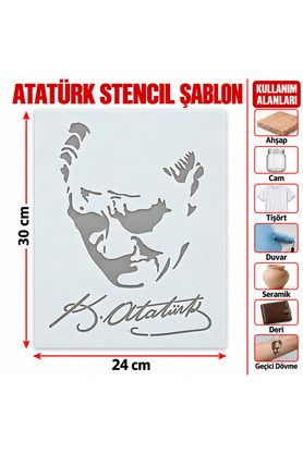 Airbrush Tattoo Atatürk Portresi Ve İmzası Asetat Stencil Şablon Ve Boyama Kalıbı 30X24 Cm
