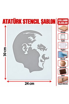 Airbrush Tattoo Atatürk Profil Silüeti Asetat Stencil Şablon Ve Boyama Kalıbı 30X24 Cm