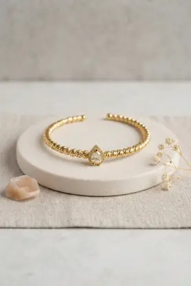 Evimdeyokyok Gold Renk Dorika Model Damla Zirkon Taşlı Kadın Bileklik Tj-Bb8856