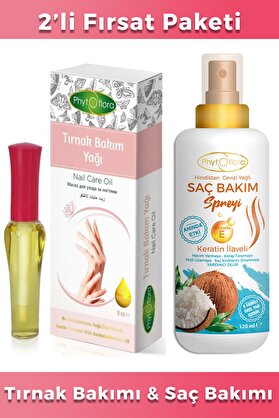 Phytoflora Hindistan Cevizi Yağlı Saç Bakım Spreyi 120 Ml Ve Tırnak Bakım Yağı