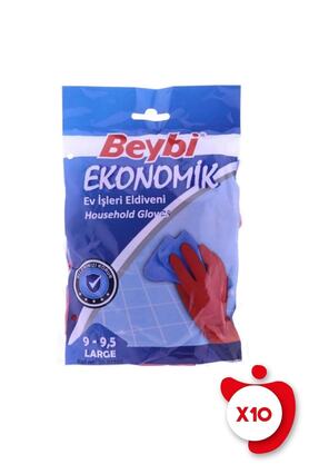 Beybi Ekonomik Ev Işleri Ve Bulaşık Eldiveni 9-9,5 Beden Kırmızı 10 Paket