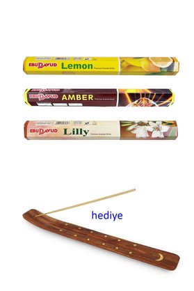 Ebudavud 3 Paket 20 Çubuklu Tütsü Limon - Amber - Lilly - Kayık Hediyeli