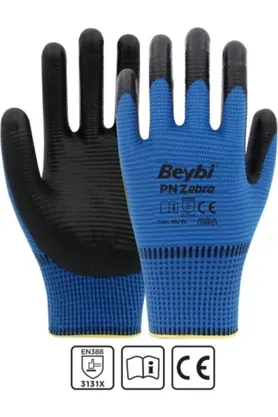 Beybi Işçi Eldiveni Nitril Zebra Mavi Siyah Çift - 10 Numara ( 10 Çift )