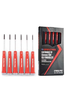 İzeltaş Elektronikçi Tip Klemens Torx Uçlu Tornavida Seti 6 Parça T5 - T6 - T7 - T8 - T9 - T10