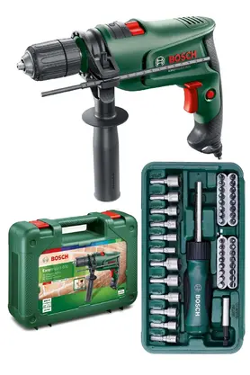 Bosch Darbeli Matkap 600 Watt 13mm + 46 Parça Vidalama Ucu Lokma Ucu Cırcır Tornavida Seti Cırcırlı