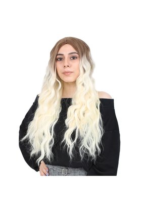Purple Secret Su Dalgası Uzun Perçemsiz Fiber Sentetik Peruk / Kumral / Platin Ombreli (Lisinya)