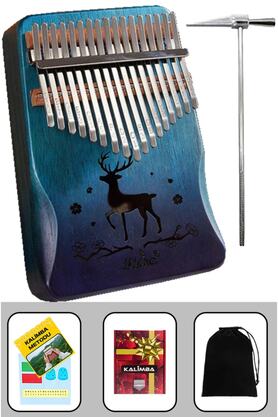 Midex Klx-510 Hakiki Ağaç Ahşap Geyik Desenli Kalimba 17 Çelik Tuş Full Set