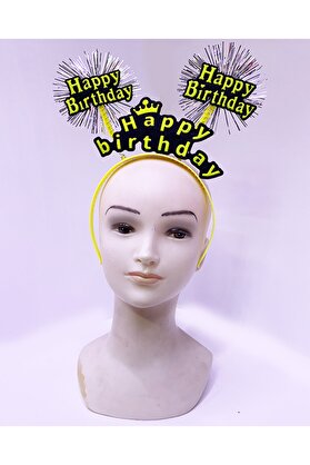 Go İthalat Happy Bi̇rthday Püsküllü Neon Sarı Renk Doğum Günü Tacı 22X19 Cm (4072)