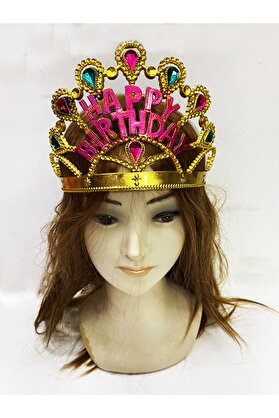 Go İthalat Altın Renk Happy Bi̇rthday Yazılı Doğum Günü Tacı 60 Cm (4072)