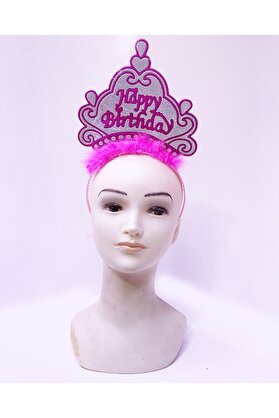 Go İthalat Happy Bi̇rthday Neon Pembe Renk Doğum Günü Tacı 24X15 Cm (4072)