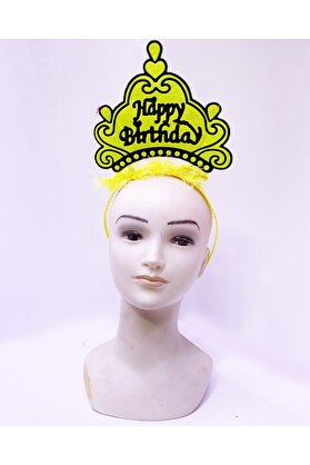 Go İthalat Happy Bi̇rthday Neon Sarı Renk Doğum Günü Tacı 24X15 Cm (4072)