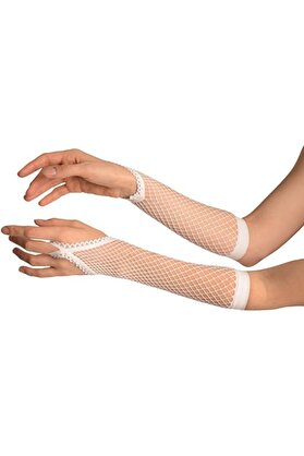 Go İthalat Beyaz Renk Parmak Arası Fi̇le Örgü Eldi̇ven 26 Cm (4107)