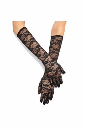 Go İthalat Si̇yah Renk Orta Boy Dantelli̇ Eldi̇ven Uzun Model (4107)
