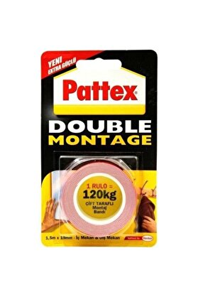 Pattex Extra Güçlü Double Montaj Bandı 19 Mm X 1.5 Metre 1 Rulo 120 Kg Kapasi̇teli̇