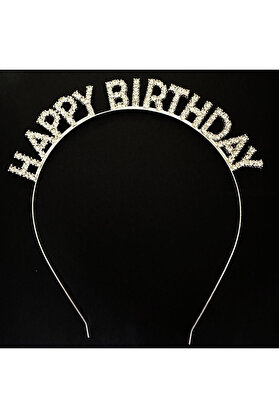 Go İthalat Gümüş Kri̇stal Taşlı Happy Bi̇rthday Doğum Günü Tacı İthal Ürün A Kali̇te 17X16 Cm (4107)