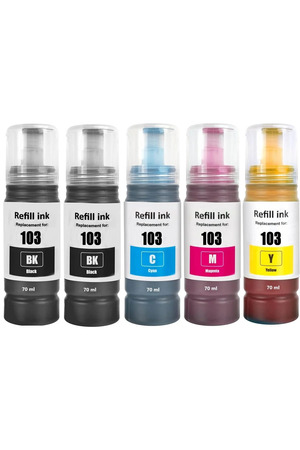 EPSON 103 mürekkep Muadil 70ml 4 Renk +1 Siyah muadil -L1210-L1250-L3210-L3211-L3250-L3251-L3256-l3260-L5290-L5296 103