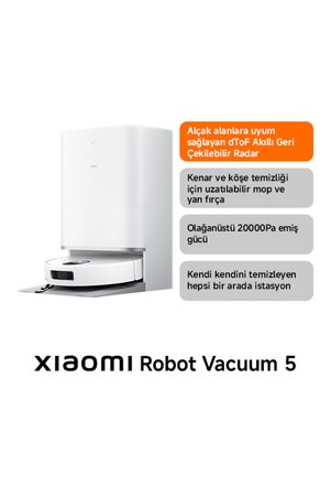 Xiaomi Robot Vacuum 5 Beyaz Akıllı Robot Süpürge 20000 Pa Emiş Gücü