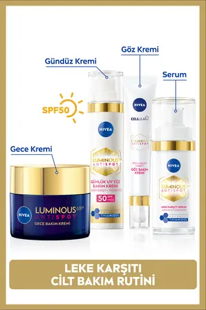 NIVEA Luminous630 Leke Karşıtı Cilt Bakım Seti Cilt Serumu Göz Gündüz ve Gece Kremi Çeyiz Seti