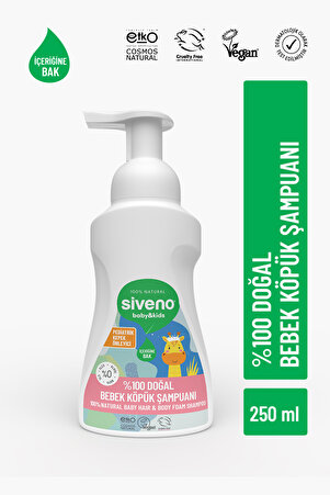 Siveno %100 Doğal Bebek Köpük Şampuanı Yenidoğan Saç ve Vücut Nemlendirici Bitkisel Vegan 250 ml