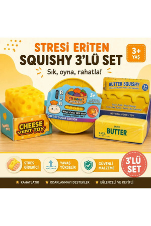 BUN simli model Çin Mantısı Butter Tereyağı peynir sukuşi 3 Popüler Trend Ürün Birarada 3 Adet Birden Skuşi Dumpling Squishy
