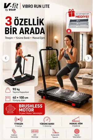 Voit V-Fit by Voit Vibro Run Brushless Titreşimli Katlanır Koşu Bandı 8 km/sa Loop Bant Seti Hediyeli