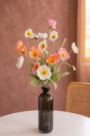 Yapay Çiçek Deposu Yapay Gelincik Dalı 60 cm 3lü SET Somon-Beyaz-Açık Pembe