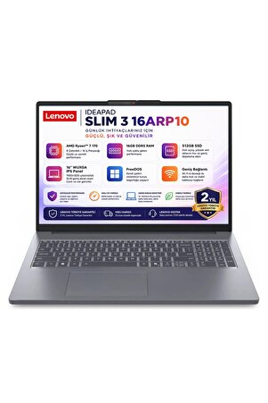 Lenovo IdeaPad Slim 3 16ARP10 AMD Ryzen 7 170 16GB 512GB SSD 16" Wuxga IPS Freedos 83K80085TR