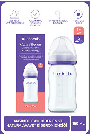 Lansinoh 160 ml Cam Biberon ve NaturalWave® Biberon Emziği