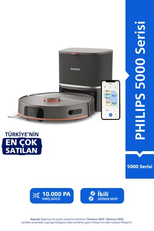Philips 5000 Serisi Islak Kuru Robot Süpürge Yüksek Emiş Gücü Otomatik Boşaltma HomeRun Gri XU5100/10
