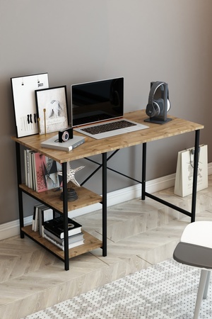 DizaynMotion 2 Raflı Çalışma Masası 60x120 - Bilgisayar Ofis Ders Masası Ceviz