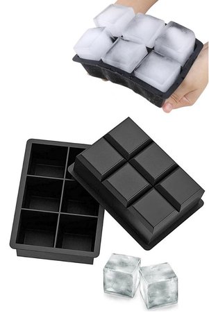Kitchen Beauty 6 Bölmeli Büyük Boy Silikon Buz Kalıbı Silikon Kare Buzluk Kokteyl Sunum Buz Kalıbı Et Suyu Saklama